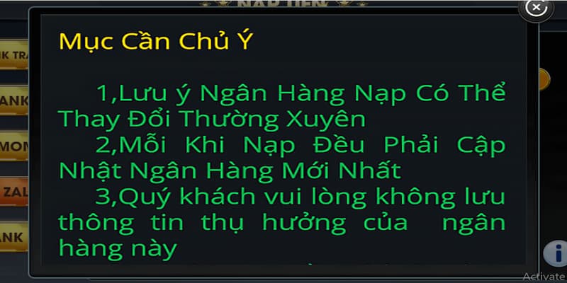 Những lưu ý khi nạp tiền vào 999bet